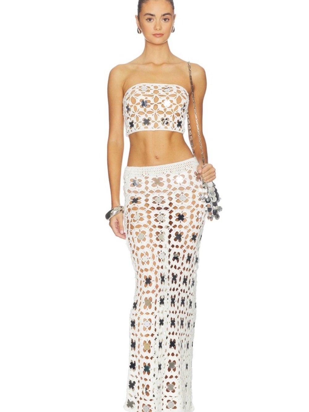 Superdown Crochet Maxi Skirt with Mirror Detail